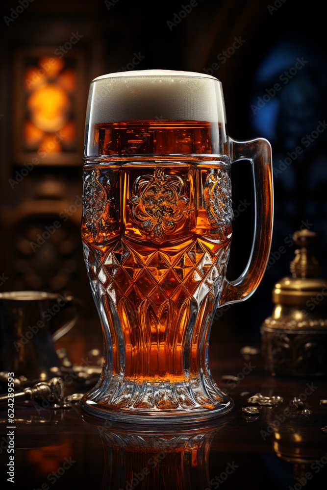 Leinwandbilder A graphic design of a geometric beer cup, utilizing a combination of angular and curved shapes to create a visually appealing composition.  Generative AI technology.