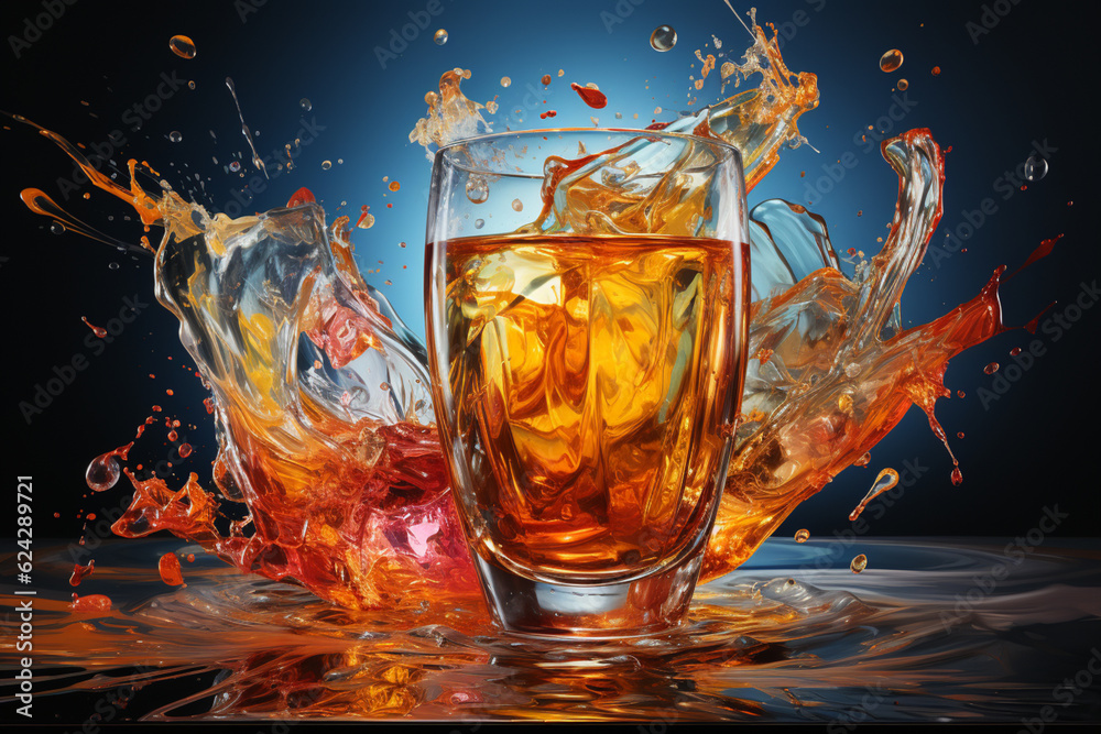 Poster an abstract painting inspired by beer, featuring a combination of geometric forms and vibrant hues. 