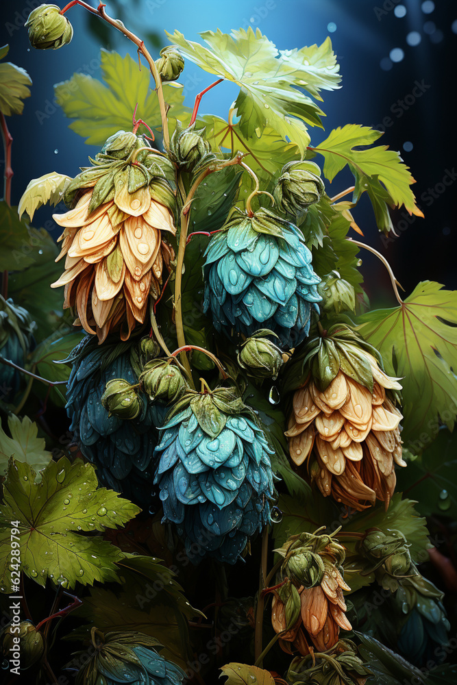 Aufkleber A digital illustration featuring an abstract interpretation of beer hops using geometric shapes and lines. Generative AI technology.