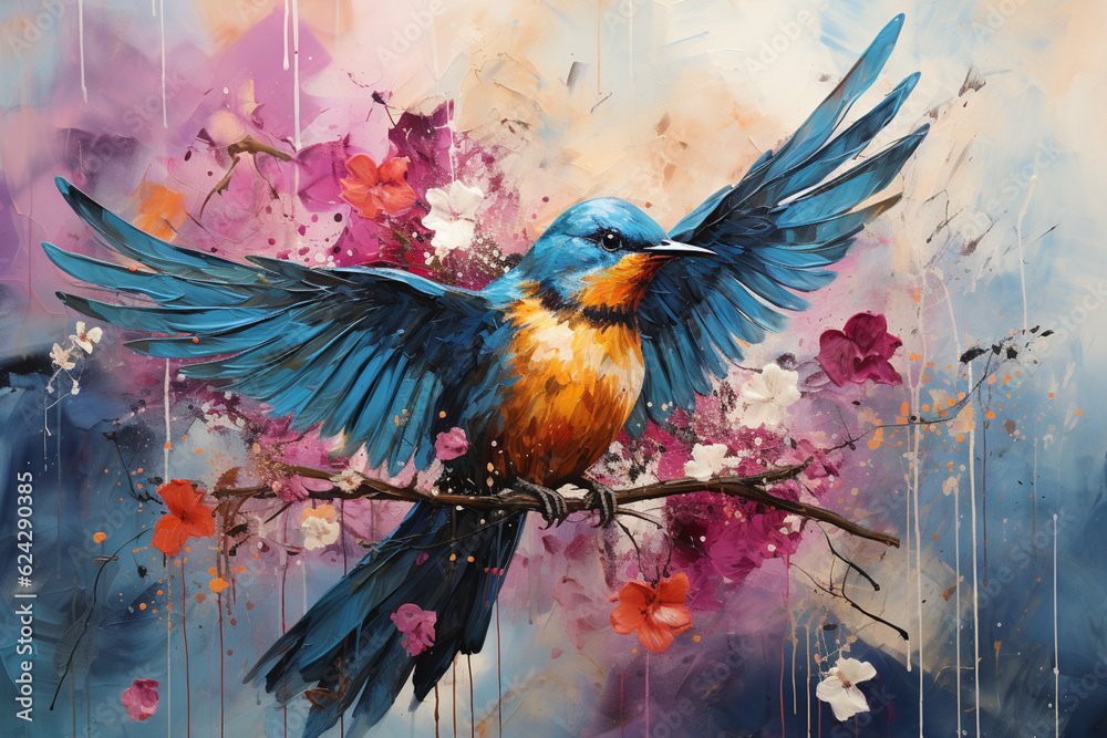 Poster An abstract painting inspired by the mesmerizing patterns formed by a murmuration of starlings. Generative AI.