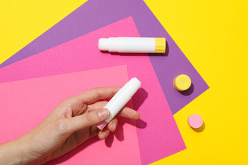 Concept of stationery accessories, glue with space for text