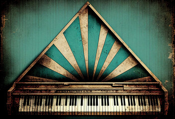 Grand piano keys background with an abstract vintage distressed texture in a geometric keyboard style painting for a poster or flyer, computer Generative AI stock illustration image