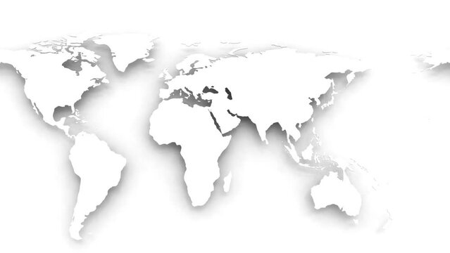 world map on white background. 4k seamless loop