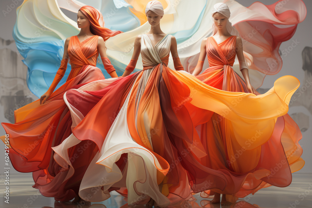 Poster A digital artwork that combines abstract geometric patterns with ballerinas, creating a visually stunning and otherworldly composition.  Generative AI.