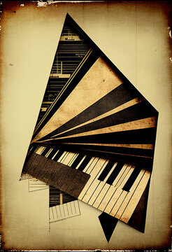Grand piano keys background with an abstract vintage distressed texture in a geometric keyboard style painting for a poster or flyer, computer Generative AI stock illustration image
