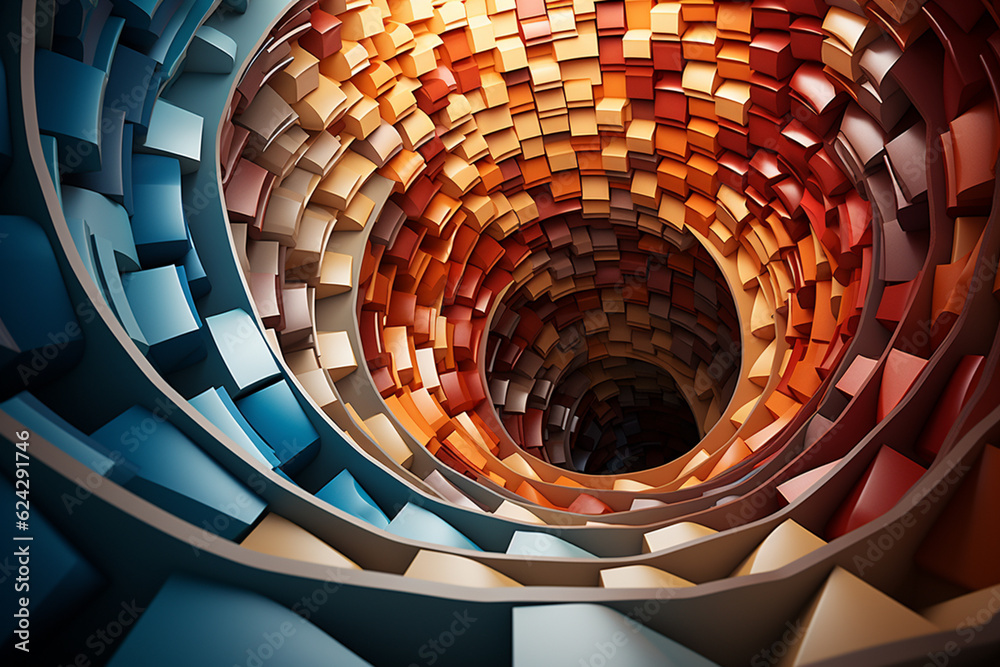 Leinwandbilder An abstract photograph capturing the unique angles and geometric patterns of a spiral staircase. Generative AI.