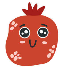 Fototapeta premium Pomegranate character icon with smiley face. Hand drawn cartoon doodle in simple naive style. Vector cartoon illustrations in a pastel palette for kids. Isolate cute fruit 
