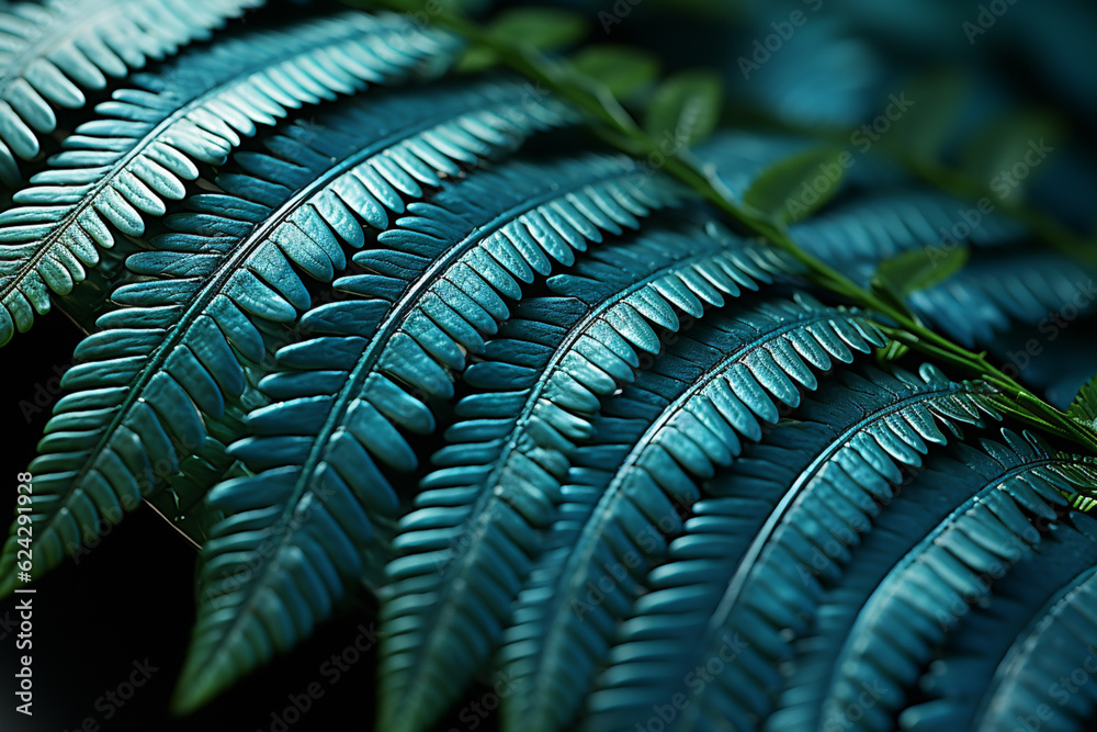 Poster A close-up photograph of a fern leaf, where the intricate details are transformed into a mesmerizing pattern of geometric shapes.  Generative AI.