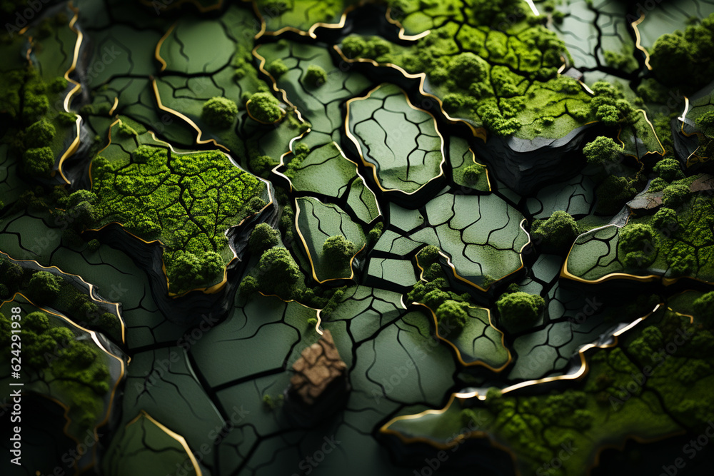 Aufkleber An abstract digital artwork showcasing a vibrant green moss texture composed of geometric shapes and patterns.  Generative AI.