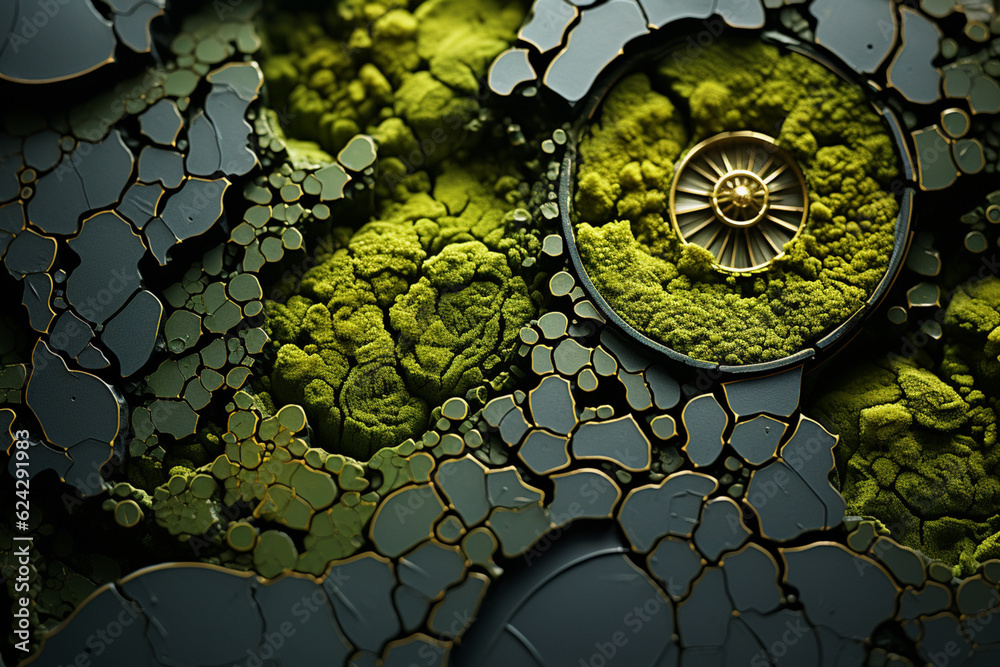 Fototapete  of moss growing on a stone surface, where the intricate patterns and textures of the moss create a captivating display of geometric forms.  Generative AI.