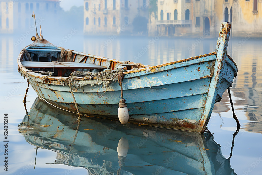 Leinwandbilder A digital art composition of Venice gondolas, incorporating abstract patterns and textures inspired by Venetian architecture and motifs.  Generative AI.