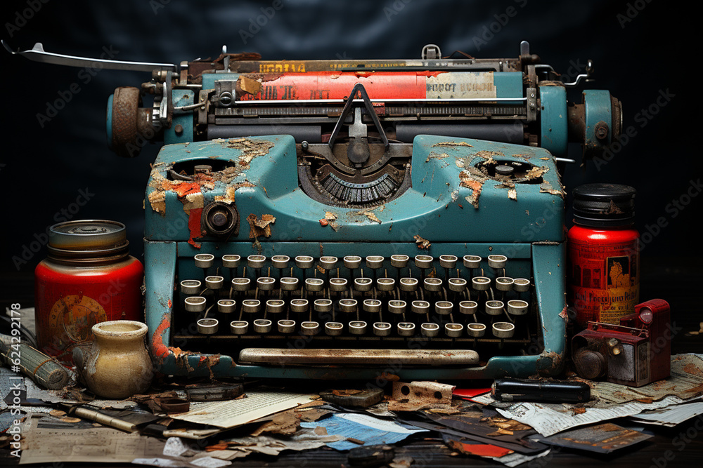 Aufkleber A mixed-media artwork combining various materials and textures to represent detective items.  Generative AI.