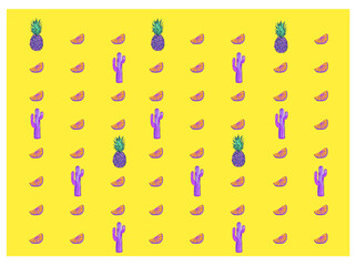 Colorful design, with fun, trendy objects. Pineapple, graphic elements, pink and yellow. 