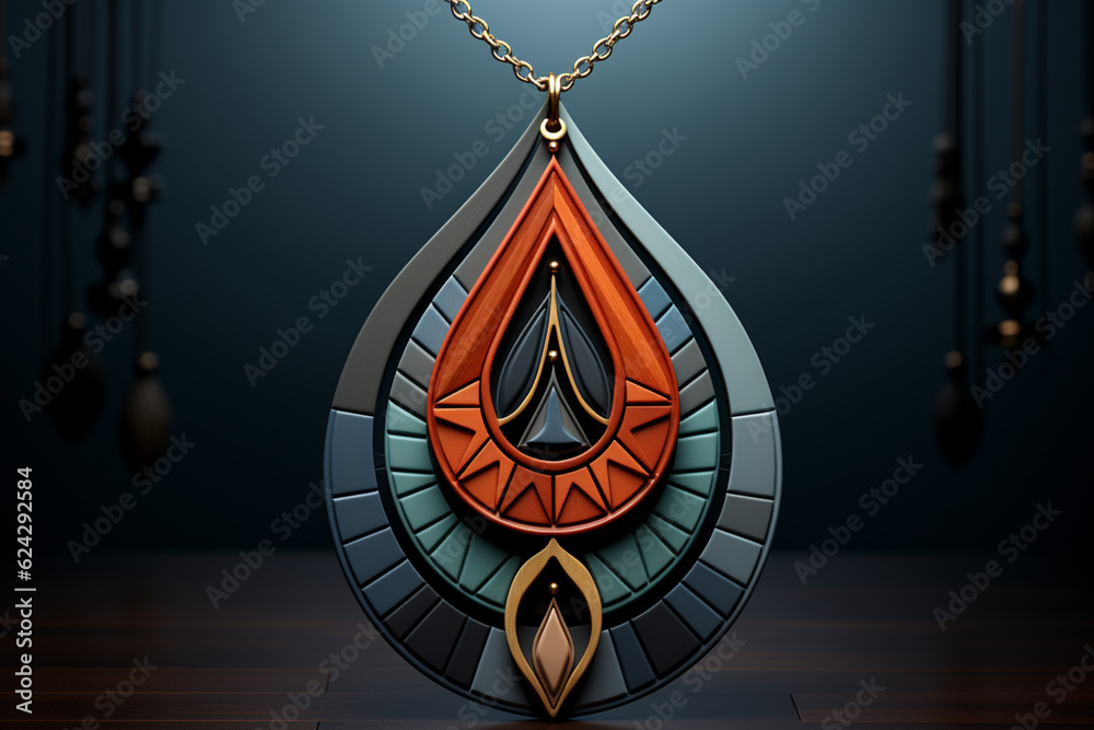 Fototapete an image portrays an abstract vat geometric style pendant necklace, with a pendant crafted from inte
