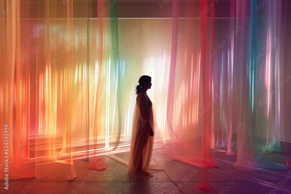 Leinwandbilder a performance art installation that uses light, shadow, and projections to create an ethereal and dr
