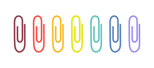 Set of vector colored paper clips on isolated background