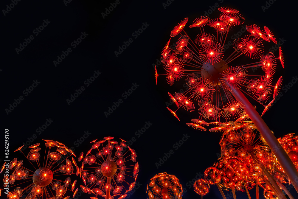 Poster abstract neon glowing flower. bright sparkling background. psychedelic background