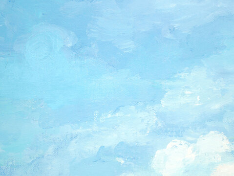 Abstract blue and white acrylic painting on canvas texture  background.