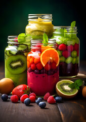 Fototapeta na wymiar Healthy fruit and vegetable smoothies in the jar