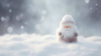Naklejka na ściany i meble Adorable woolen Santa Claus on snowy winter background