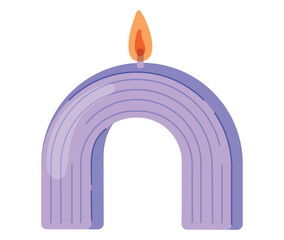 Vector isolated decorative interior flat candle in arch shape with flame.