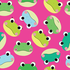 Obraz premium Abstract cute colorful frog on sweet pink background pattern seamless wallpaper. Vector image
