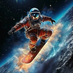 Photo of an astronaut skateboarding in the vastness of outer space .generative ai