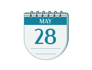 28 may retro event calendar page vector. Old style notebook calendar, date appointment, schedule, business planner, event reminder illustration. Abstract three dimensional vintage style calendar. 