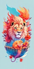 Detailed illustration of LION KING and flowers