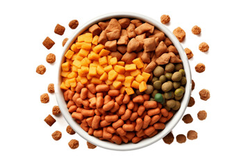 Top View of Pet Foods in a Bowl with Transparent Background. Generative AI