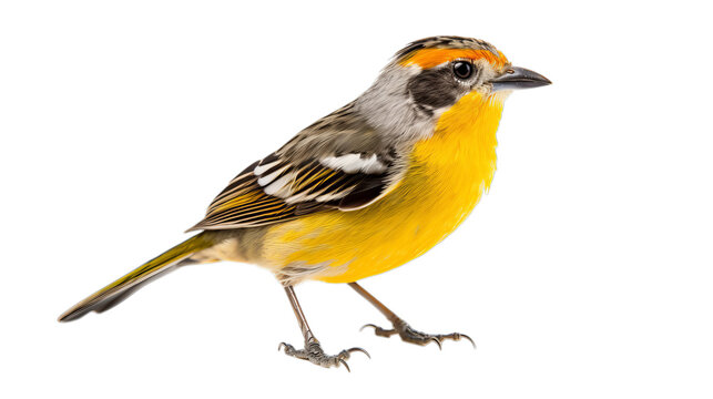 A little bird is standing on a branch in transparent white background