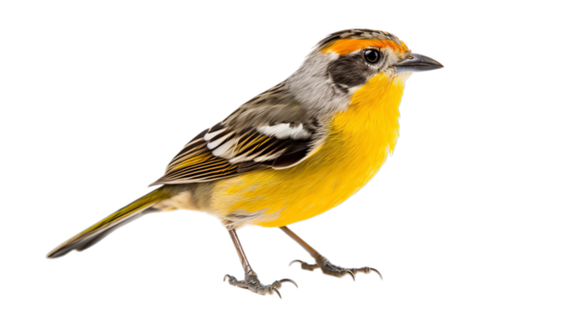 A little bird is standing on a branch in transparent white background