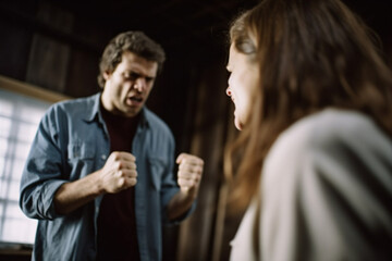 Fototapeta na wymiar family quarrel and abuse. man and woman arguing and yelling at each other. 