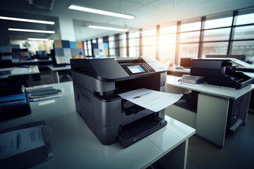 modern office multifunction printer on the office background. 