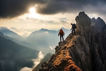 Naklejka na ściany i meble Mountain climbing in the European Alps.