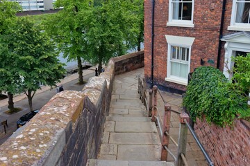 path on the city walls by residential houses in the city of Chester
