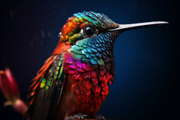 Fototapeta premium Little bird hummingbird kunim up close. 