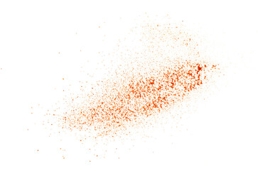 Red pepper paprika powder isolated on white background, top view. Pile of red pepper powder on a...