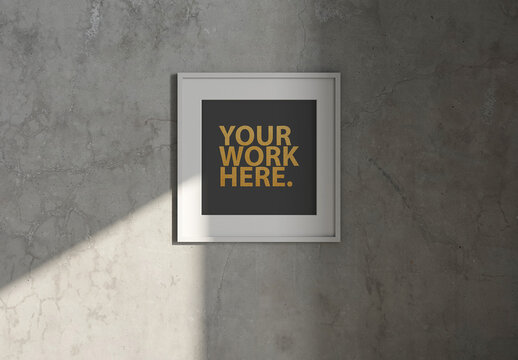 Square Art Frame Mockup with passepartout on concrete wall
