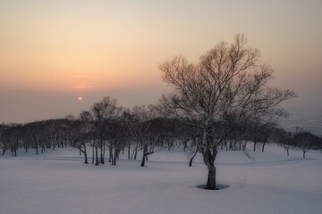 北海道・豊浦町 冬のポロモイ山からの夕景