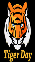 Tiger Day text is written with a tiger head illustration in abstract illustration at high resolution.