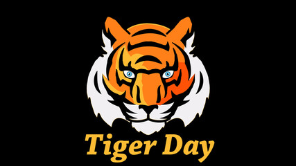 Tiger Day text is written with a tiger head illustration in abstract illustration at high resolution.