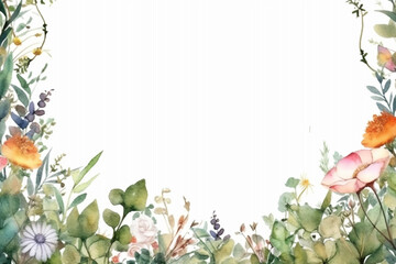 Fototapeta premium watercolor background with flowers frame, AI generated.