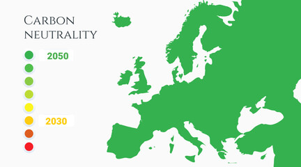 green eu - europe union map with way to carbon neutrality. vector illustration