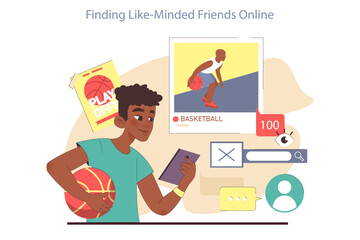 Positive aspect of social networks. Teenage character meeting like-minded