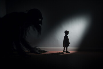 child and fear of the dark. Generative AI - obrazy, fototapety, plakaty