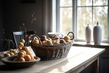 Obraz na płótnie Canvas Fruit basket dining room. Generate Ai