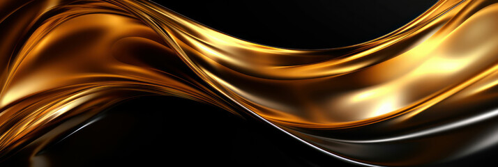 Abstract wavy liquid background with golden metal wave on black  background