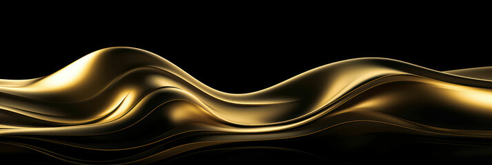 Abstract wavy liquid background with golden metal wave on black  background