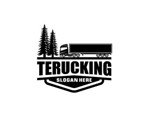 logo with truck on white background, monochrome style